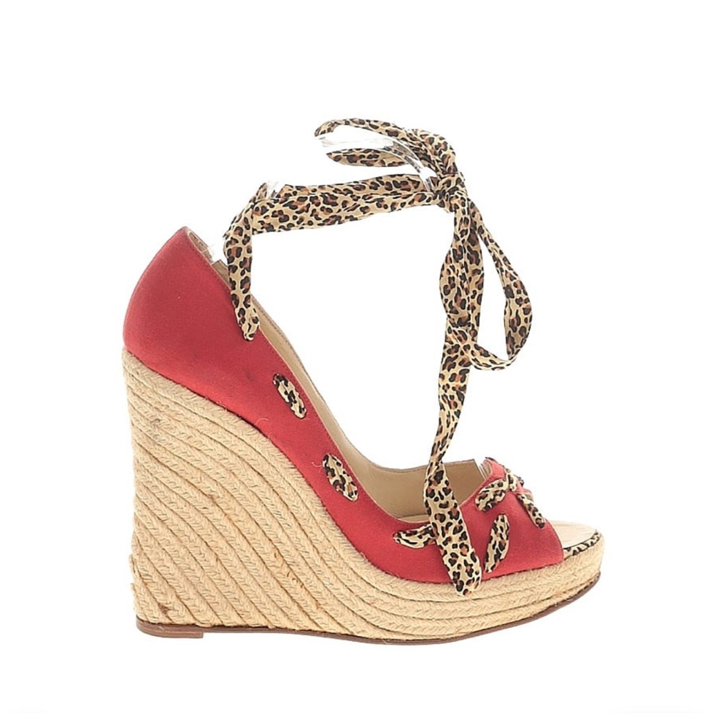 Alexandra Neel Red and Brown Wedge Sandals with Ankle Wrap
